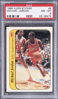 1986-87 Fleer Stickers #8 Michael Jordan Rookie Card - PSA NM-MT 8